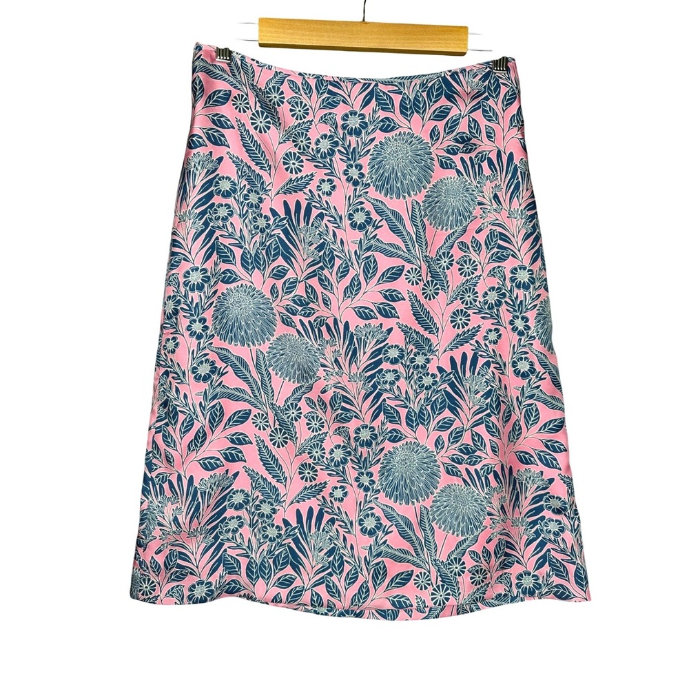 J Crew Women Abigail Borg Floral‎ Silk A-Line Skirt FLAW Pink Navy 2 Botanical